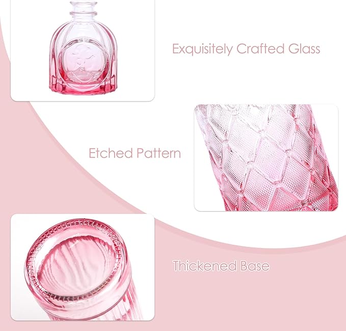 TBWIND Pink Glass Bud Vases Set of 12, Vintage Mini Vases for Centerpieces, Glass Bud Vase in Bulk for Wedding Decor, Single Flowers, Office and Home Table Flower Décor