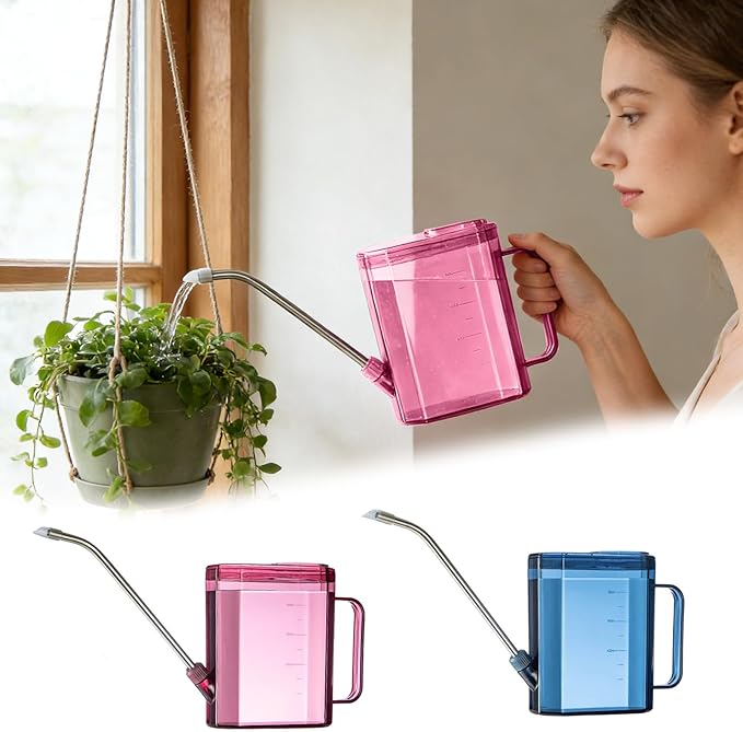 1L Small Watering Can for Indoor Plants, Lightweight Watering Can Outdoor with Long Spout, Indoor Waterings Cans for House Plants, Clear Plastic Waterings Cans for Garden Flower (Pink)