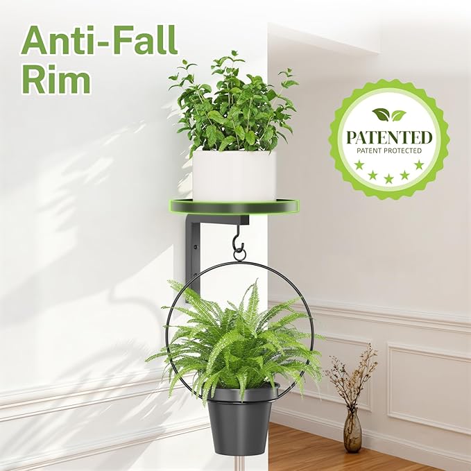 iDavosic.ly Wall Plant Holder Set of 2 for Outdoor with 2 Hanging Planters, Metal Hanger with 2 Hooks, Floating Flower Display Stand for Window, Space Saving & Easy to Assemble