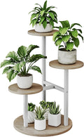 INGIORDAR Plant Stand Indoor Outdoor Corner Plant Shelf for Multiple Flower Pots Flower Stand Holder for Patio Garden Balcony Living Room (White+Sonoma Oak, 4 Tier)