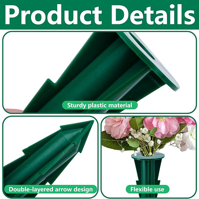 12 Pcs Memorial Artificial Flower Holder, Patio Garden Floral Ground Spikes, Cemetery Flower Container Stakes for Outdoor Yard Grave Faux Flowers Indoor Window Box Planter Pot