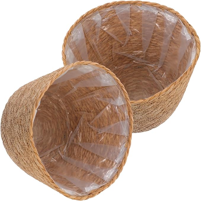 BESPORTBLE 2Pcs Hand Made Woven Flower Basket Durable Straw Decorative Planter Baskets for Home and Storage Classic Texture Design