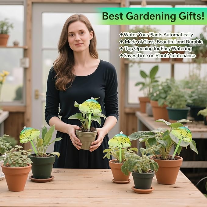 Plant Watering Globes Set of 3 - Large Self Watering Planter Insert for Indoor & Outdoor Plants - Automatic, Glass Watering Bulbs for Daily Use, Plant Watering Devices(Green Rainbow)