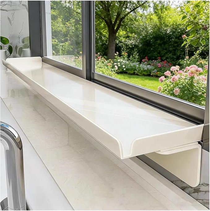 Window Sill Extender Plate, 23.6in White Countertop Extension Board, Carbon Steel Storage Shelf With Magnetic Base For Kitchen Organization Storage