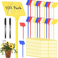 Marsui 202 Pcs Large Plant Labels Kit, Include 100 Outdoor Plastic Plant T Type Tags Waterproof Reusable Plants Markers Stakes, 100 PET Films and 2 Marker Pens for Herbs Pot (Multicolor,6 Inch)