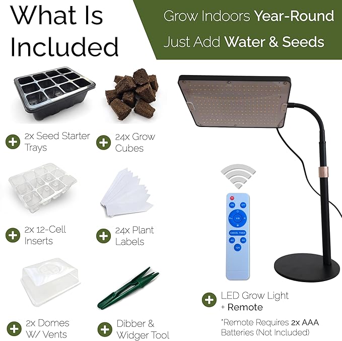 Seed Starter Kit with Grow Light – 2 Seed Starter Tray with Dome, Indoor Seed Starting System with LED Grow Light for Seedlings, Timer & Remote, 2 Kits Included