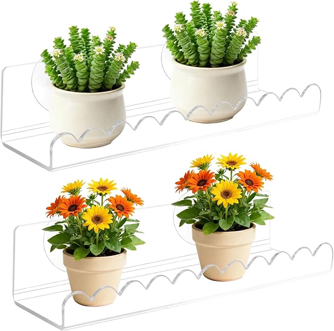 2 Pack Suction Cup Shelves, 9 Inch Window Plant Shelf, No Drilling Indoor Suction Cup Wall Shelf, Acrylic Window Plant Shelves for Indoor Plants
