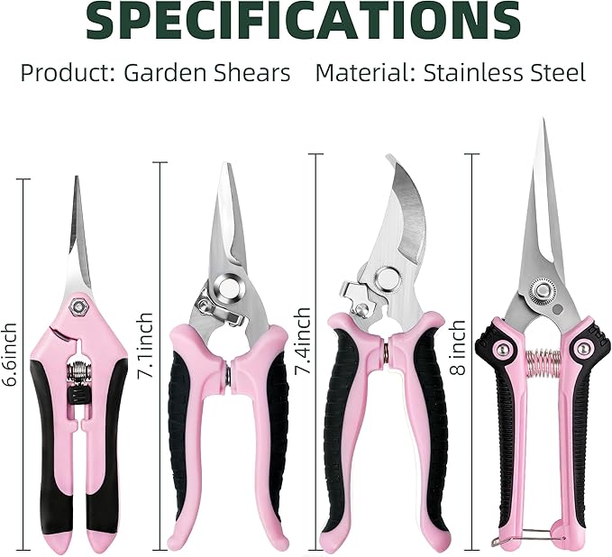 EWPJDK 4 Pack Garden Pruning Shears, Stainless Steel Garden Shears, Gardening Shears, Garden Scissors, Clippers, Pruning Snips, Pruning Shears for Gardening Tools (Pink)
