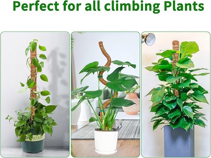 4 Pack 28 Inch Moss Pole Monstera Plant Support, Coir Moss Poles for Climbing Indoor Plants, Bendable Plant Stake Trellis for Potted Plant, Pothos, Philodendron