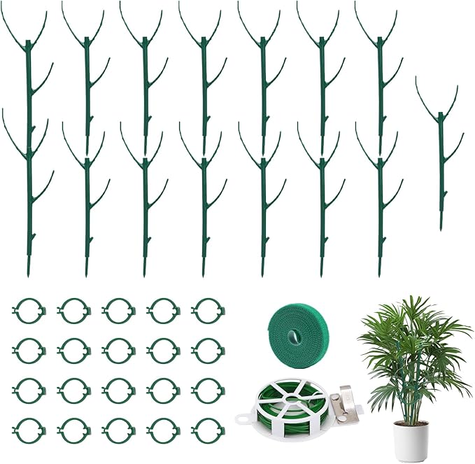 Decorative Stackable Twig, Plant Support Frame & Cage Support Rings, Plant Holder Stick Moss Pole, Twig Trellis 15 with Poles for Indoor Outdoor Potted Plants Flower Other Climbing Plants (Green(B))