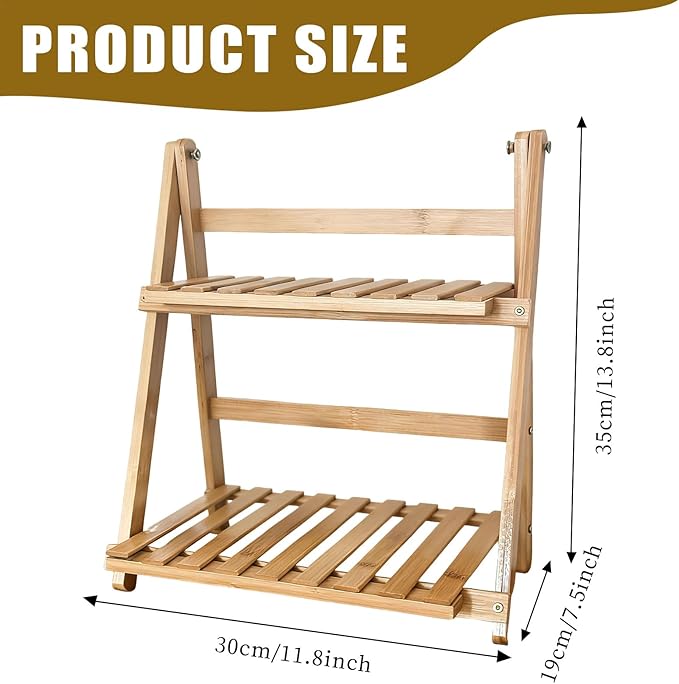 Matcha Station Organizer Shelf：Bamboo organizer for coffee bar,Matcha Whisk,Small plants,bathroom,11.7" Foldable Countertop Display Rack for Kitchen,Window Sill&Living Room 2 Tier