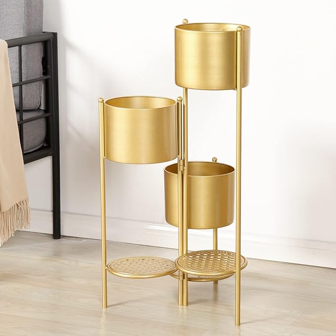 SSS Furniture Corner Plant Stand Indoor Metal, 6 Tier 6 Potted Outdoor Flower Pot Stands Holder Shelves for Living Room, Potted Storage Shelf Rack, Decorative Holder Rack for Multiple Plants (Golden)