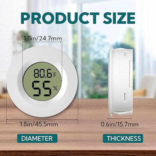4-Pack Mini Hygrometer Thermometer Digital Humidity Meter Indoor/Outdoor Humidity Monitor with Temperature Sensor for Reptile Terrariums, Jars - Fahrenheit/Celsius White