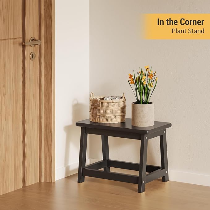 Wooden Step Stool, Foot Stool, Shoe Bench, Small Side End Table, Small Sofa Foot Stool for Bathroom Living Room Bedroom Kitchen Entryway Modern Sturdy 16.5x11x11.8inchs (Black)