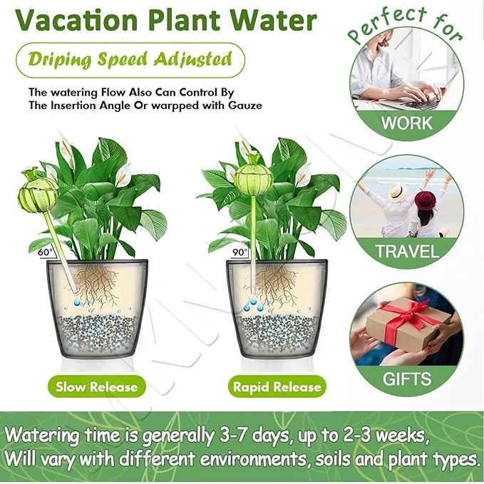 Plant Watering Globes Stakes, Joyeee 3pcs Self Watering Colorful Glass Plant Watering Devices Automatic Watering Bulbs Vacation Plant Waterer for Outdoor Indoor Garden Plants
