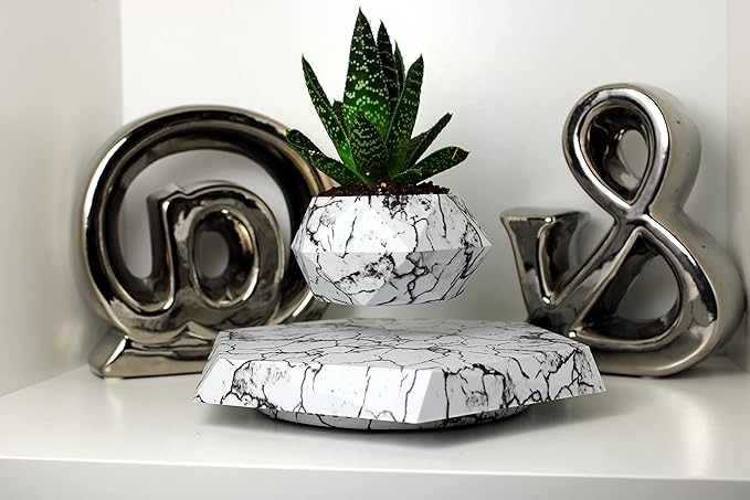BandDlevs Floating Pots for Plants - Levitating Pot - Levitating Planter for Bonsai, Succulents, Air Plants - Floating Magnetic Display for Home Office Desks -Magnetic Levitation Plant Holder (Marble)