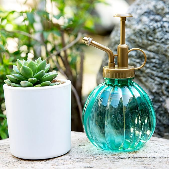 350ML Plant Mister Flower Water Spray Bottle Can Pot|Vintage Pumpkin Style Decorative Glass Plant Atomizer Watering Can Pot with Top Pump for Indoor Potted Terrariums Flowers,Hairdressing Sprayer