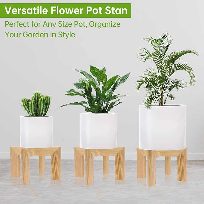 2 Pack Wood Plant Stand Indoor Holders for Plants, Sturdy Flower Pot Stands Plants Shelf, Wooden Stool for Patio Plant Stand, Fit 5-18 Inch Variety Flower Pots, Easily Assemble (2 Pack-White)