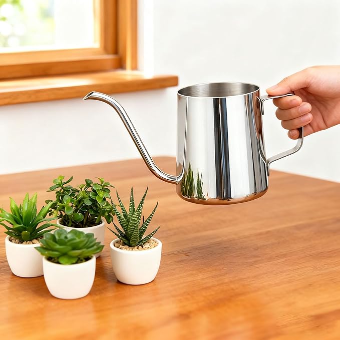 12 oz/350 ml Small Watering Can, Stainless Steel Durable Decorative Indoor Watering Cans for House Plants with Long Spout and Handle,Metal Stylish Modern Water Can for Plants for Home Outdoor