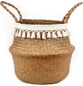 Boho Woven Seagrass Belly Basket for Storage Plant Basket or Toy Basket Living Bathroom (Medium, Beige)
