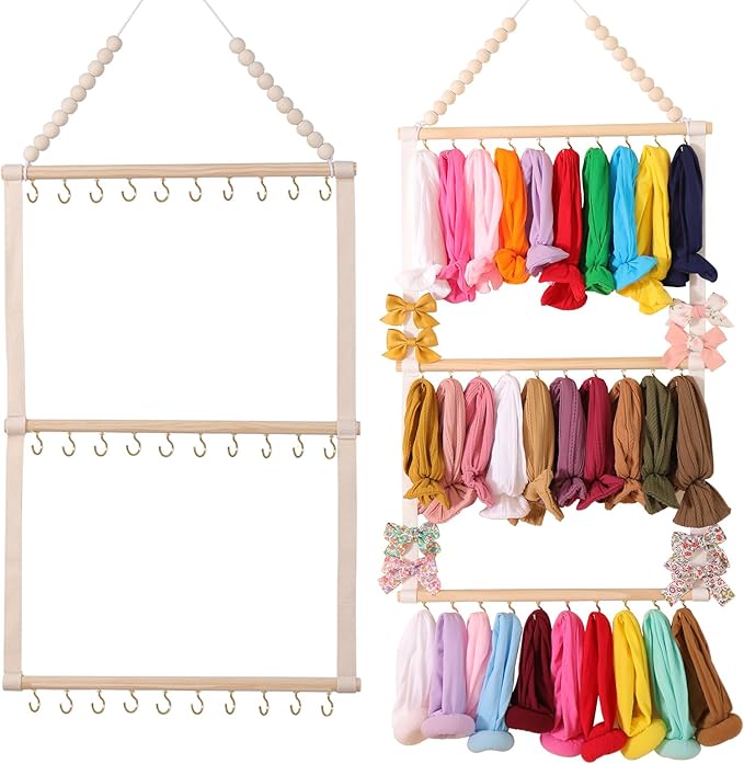 YOcity Headband Holder Organizer for Girls' Hair Accessories - Bow, Clip, Tie, Headband Storage Hanging Decor for Nursery Toddler Girls' Room (Beige)