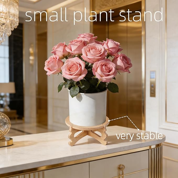 2 PCS Small Plant Stands Indoor, Round Bamboo & Wood Plant Holder Outdoor Flower Pot Stand, Wooden Display Flower Support Pedestal Board Accessories Plant Tables, Suitable for up to 4 inches