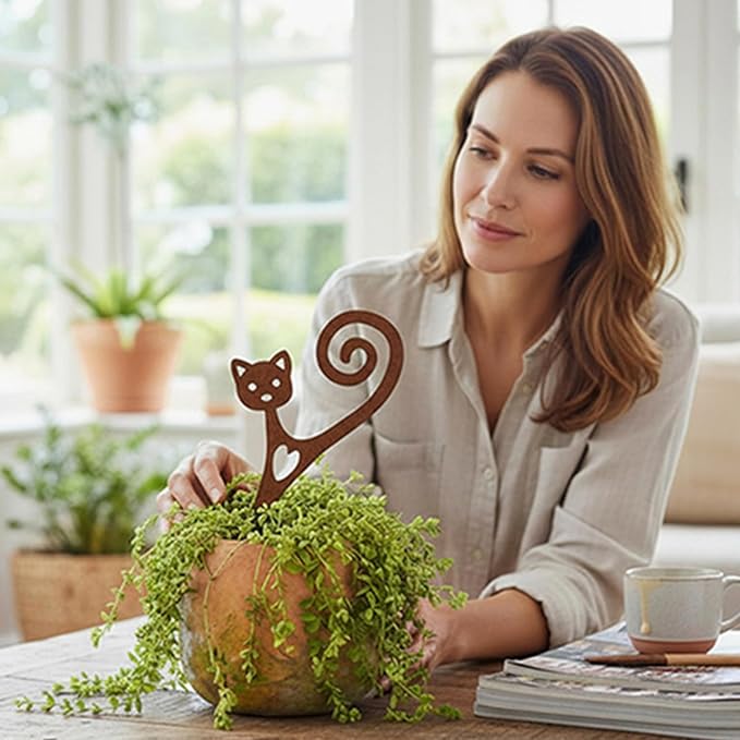 Cat Garden Stake A – Powder-Coated Metal Plant Pick & Cute Decor for Indoor & Outdoor Planters and Gardens
