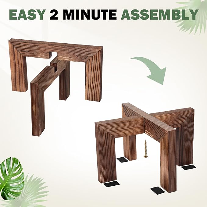 Pinkunn 3 Pcs Wood Plant Stand Indoor Plant Stand for 3-12 Inch Pots Mid-century Modern Plants Stool Plants Pot Holder Home Decor for Balcony Living Room Office Courtyard Detachable(Classic Style)