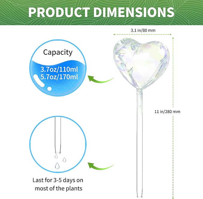 Indoor Pot Automatic Watering Flower Ball, Pot Automatic Watering Glass Ball, Rainbow Striped Love Shaped Glass Watering System 2 Sets, Home Interior Decoration, Plant Accessories