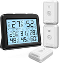 ORIA Indoor Outdoor Thermometer, Digital Hygrometer Thermometer with 3 Wireless Sensors, Temperature Humidity Monitor Meter with LCD Backlight, for Home, Office, Bedroom, Black