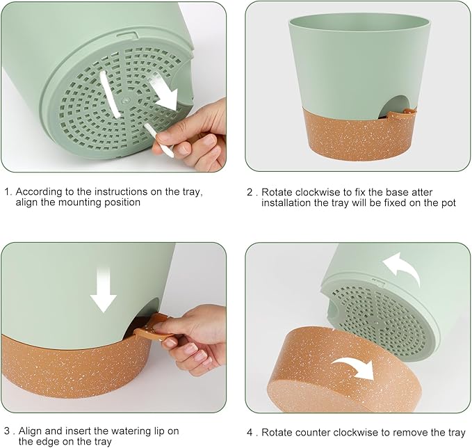 YNNICO 10-Inch Plant Pots, Self-Watering Planters with Drainage Holes & Saucers for Indoor and Outdoor Plants (2-Pack, Green)