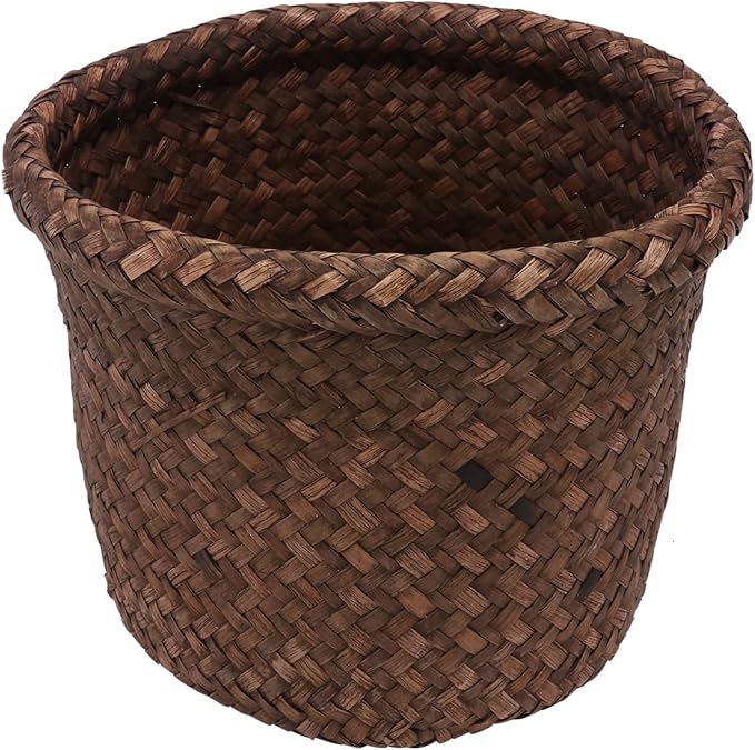 1pc Woven Storage Basket Bins for Toys Rattan Laundry Bin Wicker Trash Basket Indoor Plants Plant Shelf Indoor Wicker Plant Pot Brackets Vase Hanging Flowerpot Seaweed Liner French