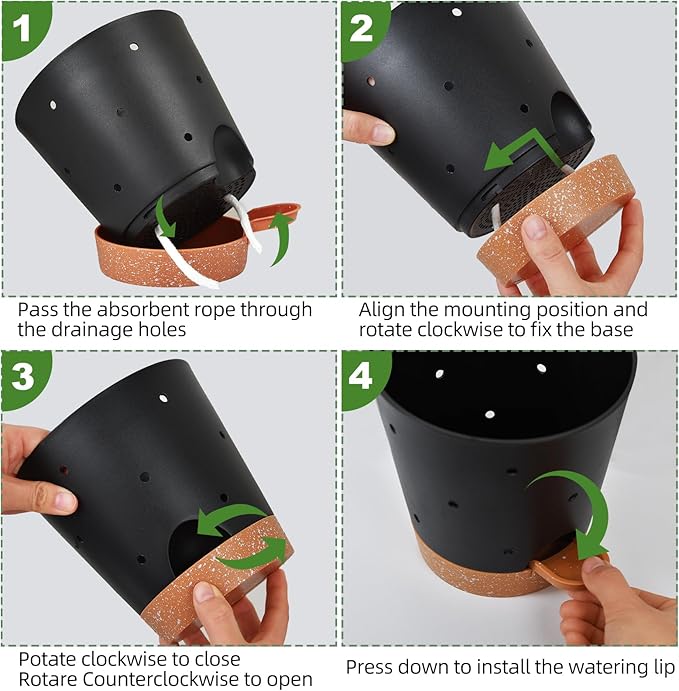 Vanslogreen Orchid Pots with Holes, 6 Inch Self Watering Orchid Pot 2 Pack Plastic Plant Pots for Orchid, Flower (Black+Brown)