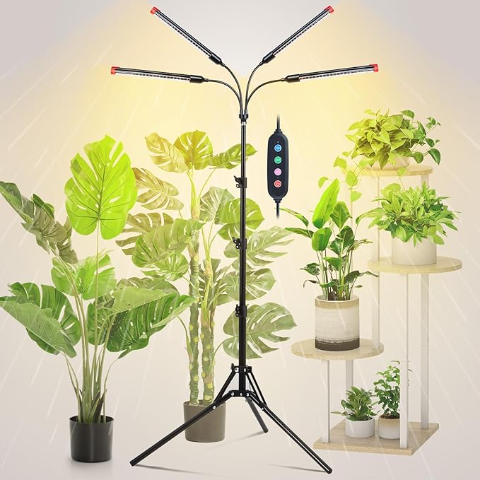 4Head Grow Light with Stand, Grow Lights for Indoor Tall Plants, Bonsai Tree, 4/8/12/16/20H Timer, 36 Watt Power Draw, NO Need Adapter, Bright and Big Coverage, Best Gift for Plants Lover