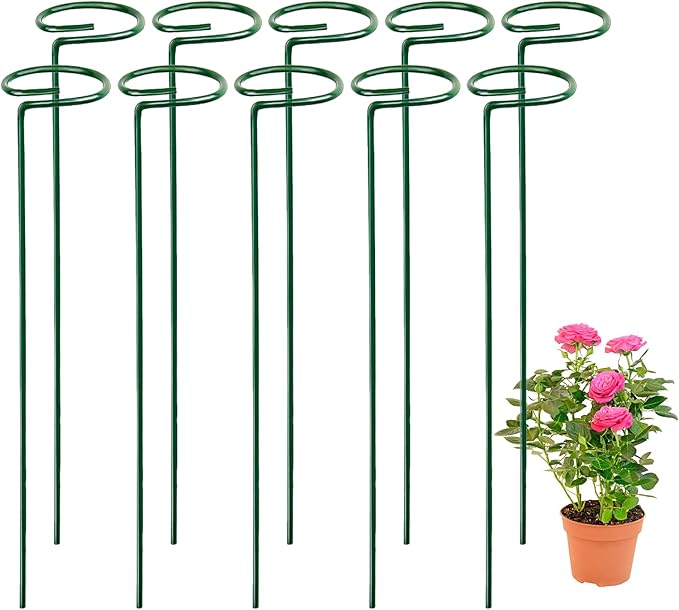 10PCS Plant Support Stakes for Flowers, Garden Metal Single Stem Plant Support, Garden Flower Support for Indoor Plants Tomatoes, Amaryllis, Orchid, Peony, Lily, Rose -15.9Inch