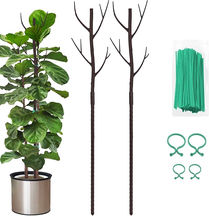 Plant Support Stakes for Indoor Plants,Trellis for House Potted Plants Flower,Monstera Support Sticks with Orchid Clips,Twist Ties(2 Pack Brown)