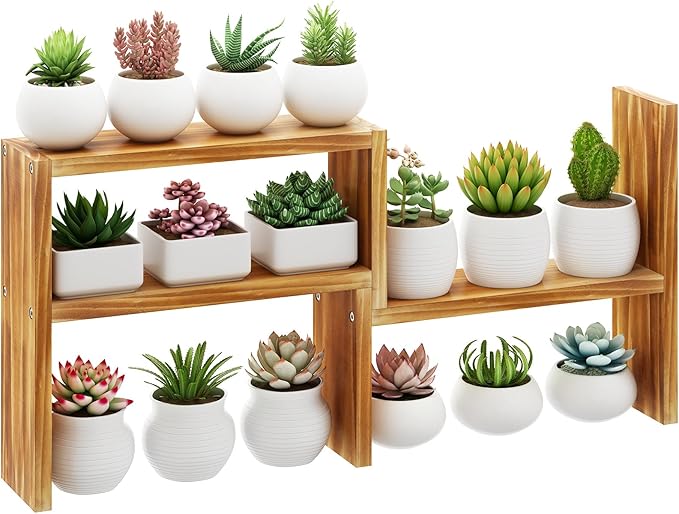 Small Table Top Plant Shelf,3 Tiered Windowsill Wood Plant Stand Indoor,Narrow Space Succulent Pot Stand Flower Rack for Bay Window Ledge (Wood Oil Coating)