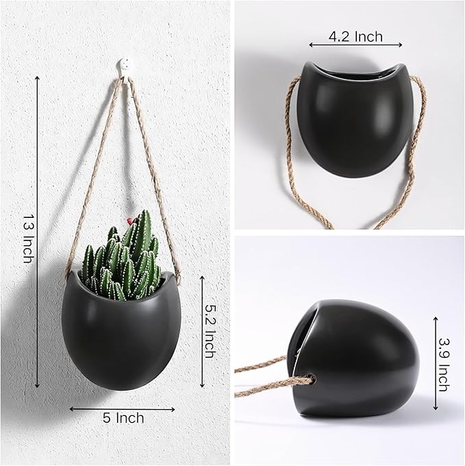 Set of 3 Ceramic Wall Vases - Hanging Pocket Planters for Indoor Plants, Wall Decor for Entryway Hallway Bathroom Living Room Dining Room
