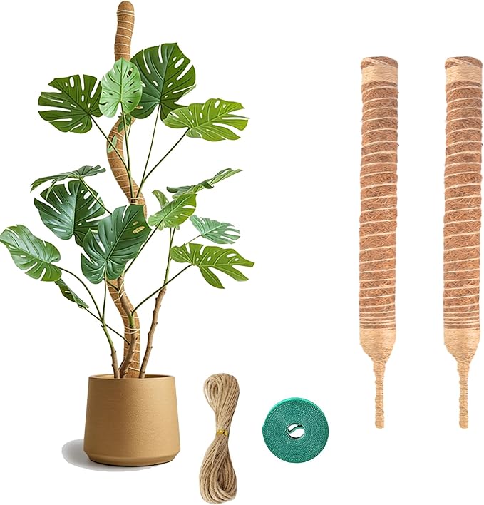 2 Pack Bendable Moss Pole 12 Inch, Monstera Plant Support Stake,Coco Coir Pole Sticks for Indoor Plants,Climbing Potted Plants，Pothos, Philodendron with Plants Ties