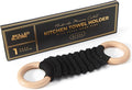 Handmade Crochet Dish Towel Holder for Kitchen & Bathroom, Decorative Boho Macrame Kitchen Towel Hanger Loop Ring Makes a Unique Gift for Birthday Thanksgiving Day 11 Inches (Black)
