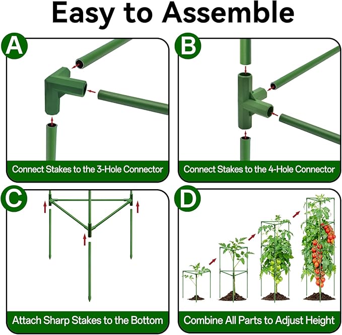 Halatool 57 Inch Tall Tomato Cages, 4 Pack Heavy Duty Metal Plant Supports Stakes for Garden, Adjustable Foldable Steel Trellis for Climbing Plants Cucumbers Peppers Cherry Flowers Vegetables Fruits