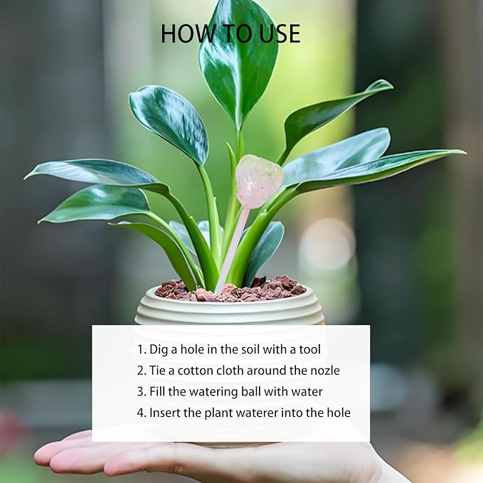 2 Pcs Pink Strawberry Self Watering Plant Globes,Glass Watering Bulbs Watering Spikes, Automatic Watering Devices for Indoor Plants/Travel Vacation