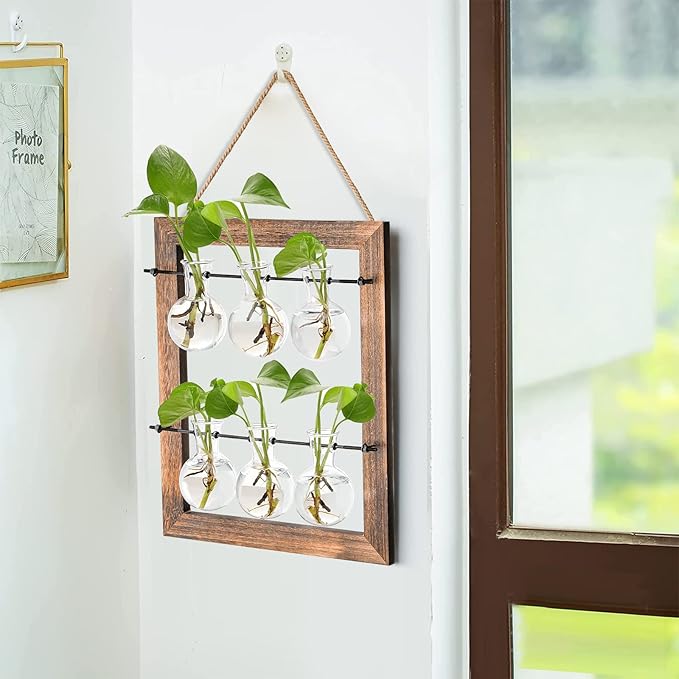 Elsjoy Wall Hanging Propagation Station, Hanging Glass Terrarium Wall Planter Vase for Hydroponics Plants, Home Decor