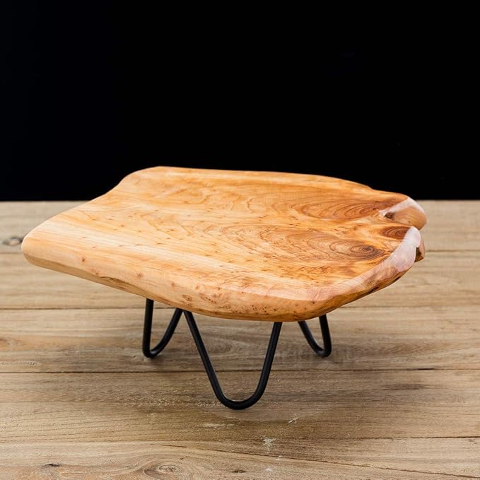 TJ Global Natural Edge Wooden Stand with Hairpin Legs for Displaying Cakes, Plants, Candles, Decor (L9 x W8.5 x H4)