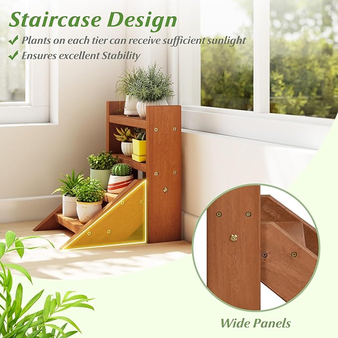 Giantex Plant Stand for Desk, 4-Tier Small Tabletop Ladder Shelf for Succulents, Indoor Window Sill Flower Rack, Wooden Desktop Plant Holder for Home, Kitchen, Office, Countertop Display Organizer