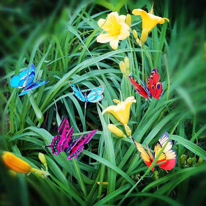 Butterfly Plant Stakes 50pcs Decorative Garden Waterproof Small Butterflies Decor Garden for Houseplant Flower Beds Plant Pots