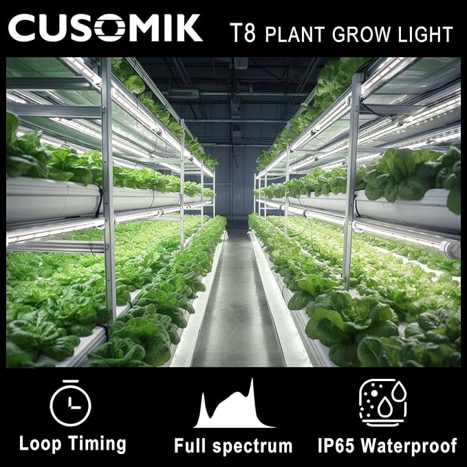 CusomkT8 T5 LED Grow Light Strips 2f 60W(6x10W, 500W Equvalen) Ful Spectrum, IP65 Waterproof Indoor Outdoor Plant Grow Lights for Greenhouse Shelves Wired Timing Switch, Plug Play 6-Pack