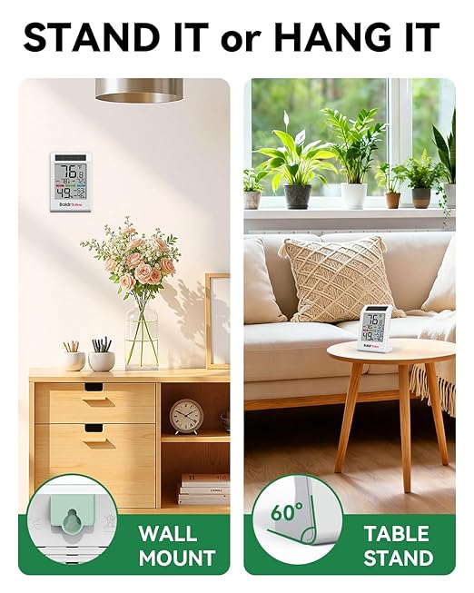 BALDR Indoor Thermometer Hygrometer, Solar Power with Battery Backup, Large Display, Daily Max/Min & Comfort Indicator Humidity Meter (White)