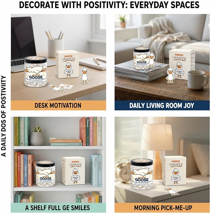 Positive Goose Jar with 60 Affirmation Cards, Emotional Support Goose Decor, Silly Desk Present for Goose Lovers, Mental Health Motivation Jar for Women and Teens, Funny Gag Gift Idea