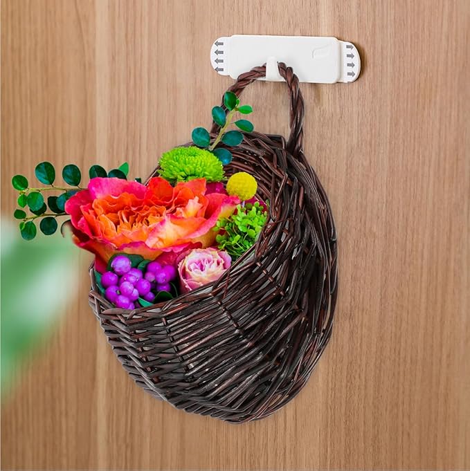 Woven Hanging Basket 9X7X4 Inch Dark Brown Rattan Wall Hanging Planter for Indoor Decorative Flower Storage Kitchen Bathroom Living Room